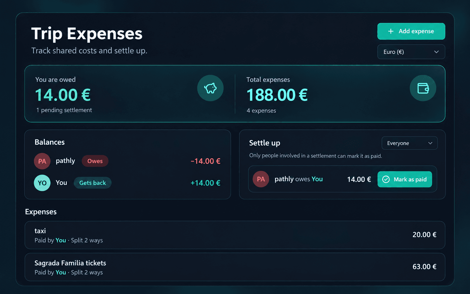 Pathly group expenses interface