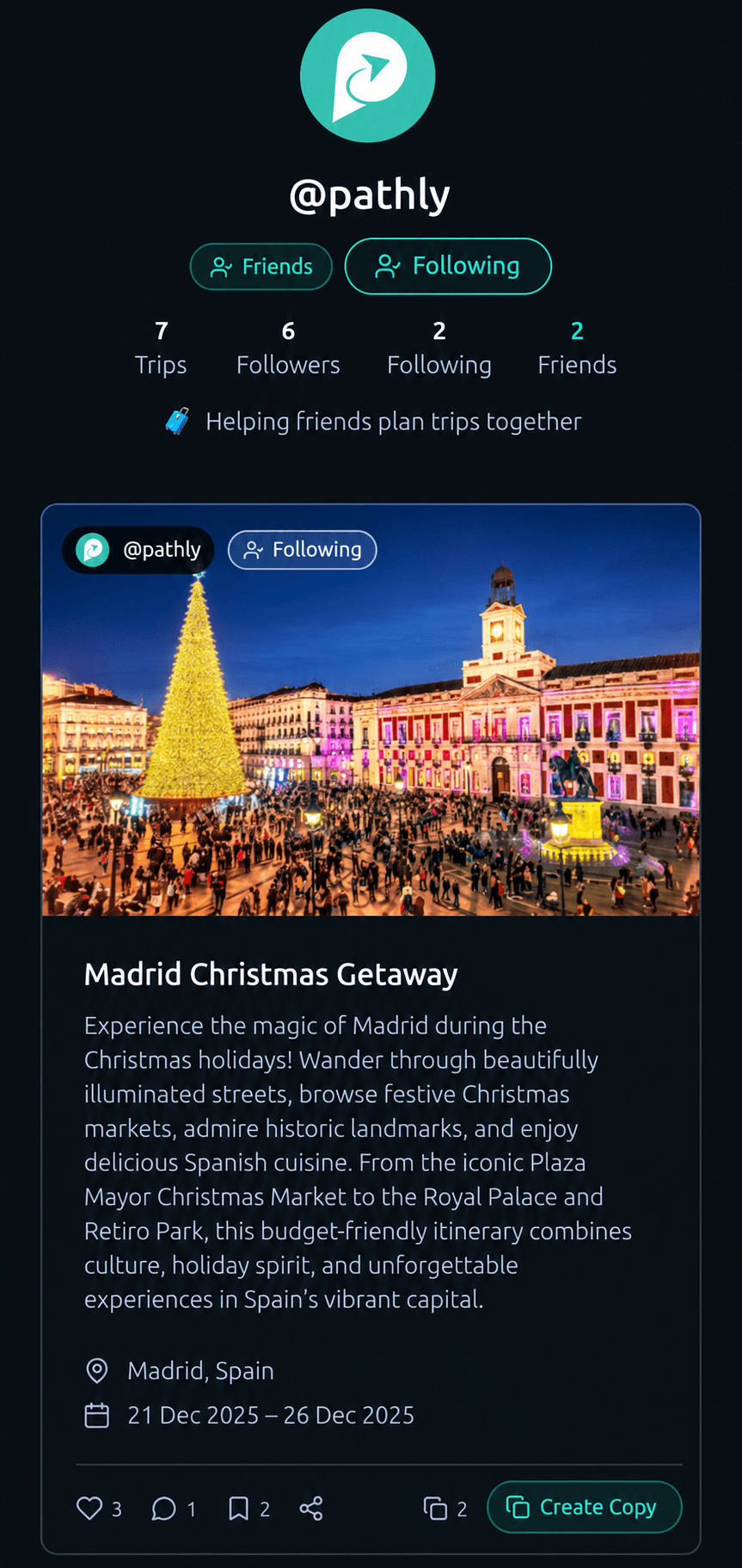 Pathly mobile interface showing discover feature