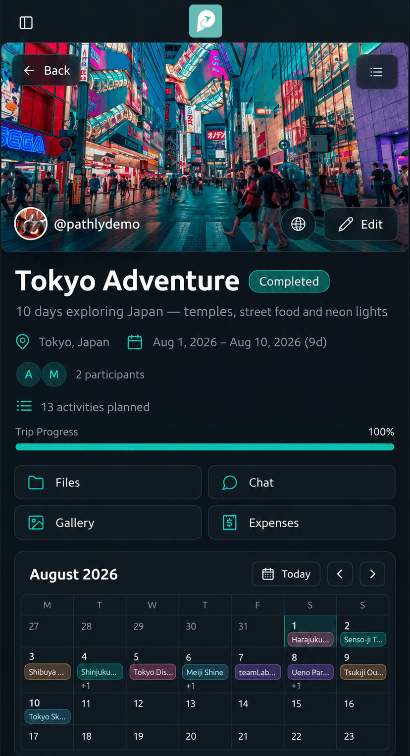 Pathly mobile trip planning screen preview