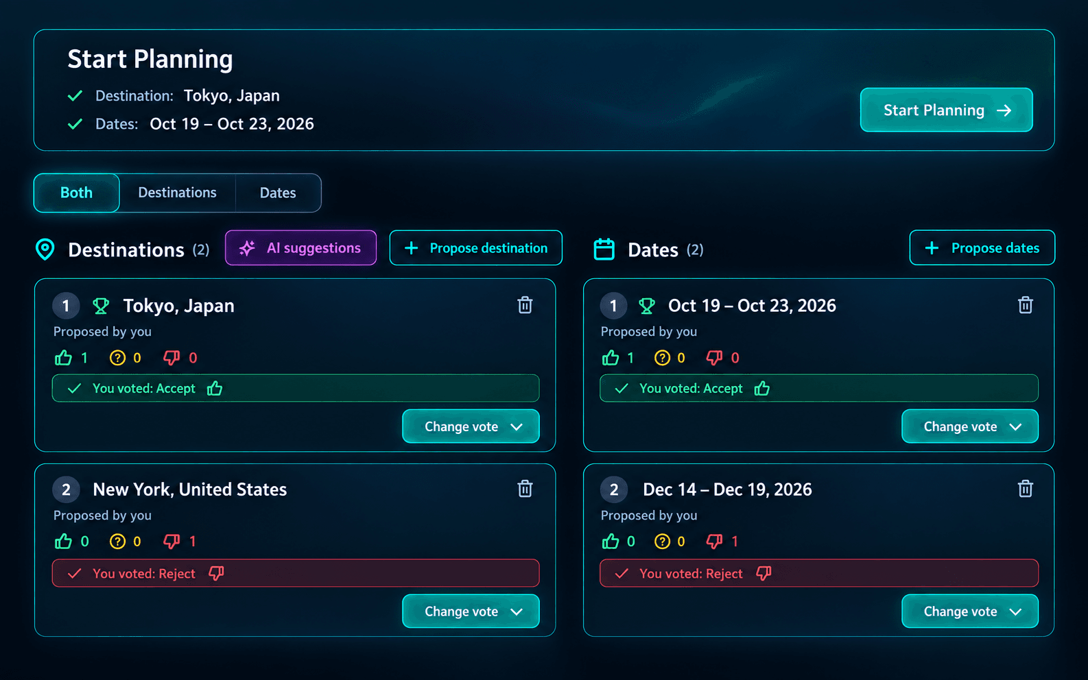 Pathly group interface showing group voting